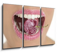 Obraz 3D tdln - 105 x 70 cm F_BB17169172 - Cherry with sugar between woman teeth - Tee s cukrem mezi enskmi zuby