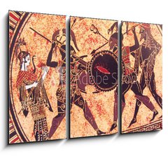 Obraz 3D tdln - 105 x 70 cm F_BB175583459 - Detail from an old historical greek paint reproduction over a terracotta dish. Unknown mythical heroes and gods fighting on it