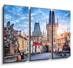 Obraz 3D tdln - 105 x 70 cm F_BB189190275 - Sunrise on Charles bridge in Prague Czech Republic picturesque - Vchod slunce na Karlov most v Praze, esk republika, malebn