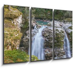 Obraz   Double Waterfalls in Mountain Forest, 105 x 70 cm