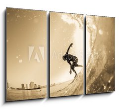 Obraz 3D tdln - 105 x 70 cm F_BB194947698 - Surfing Surfer Wave Closeup Silhouette Vintage - Surfovn Surfa Vlna Detailn Silueta Vintage