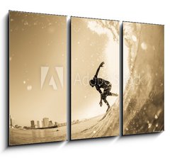 Obraz 3D tdln - 105 x 70 cm F_BB194947698 - Surfing Surfer Wave Closeup Silhouette Vintage