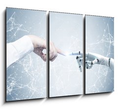 Obraz 3D tdln - 105 x 70 cm F_BB201581385 - Human and robot hands reaching out, network