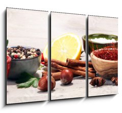 Obraz 3D tdln - 105 x 70 cm F_BB201764347 - Spices and herbs on table. Food and cuisine ingredients.