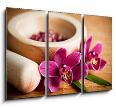 Obraz 3D tdln - 105 x 70 cm F_BB20493458 - Composition zen - fleurs orchide et mortier bois