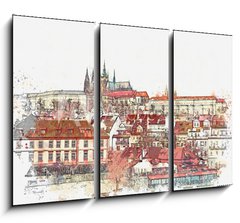 Obraz 3D tdln - 105 x 70 cm F_BB222609286 - illustration of a beautiful view of Prague in the Czech Republic. Watercolor sketch - ilustrace krsnho pohledu na Prahu v esk republice. Akvarel skica