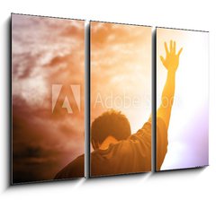 Obraz 3D tdln - 105 x 70 cm F_BB231176731 - Human hands open palm up worship. Eucharist Therapy Bless God Helping Repent Catholic Easter Lent Mind Pray. Christian Religion concept background. fighting and victory for god