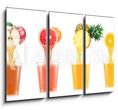 Obraz 3D tdln - 105 x 70 cm F_BB234500457 - Six tastes of juice pouring in plastic cup from fruit isolated on white background - est chut vy v plastovm kelmku z ovoce izolovanch na blm pozad