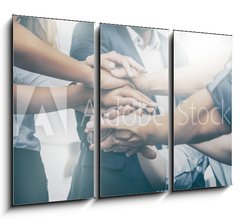 Obraz 3D tdln - 105 x 70 cm F_BB242955192 - Stack of hands. Unity and teamwork concept.