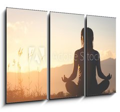 Obraz   silhouette fitness girl practicing yoga on mountain, 105 x 70 cm