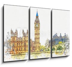 Obraz 3D tdln - 105 x 70 cm F_BB250660877 - Watercolor sketch or illustration of a beautiful view of the Big Ben and the Houses of Parliament in London in the UK