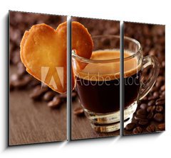 Obraz   Espresso coffee with cake on brown background, 105 x 70 cm