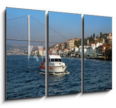Obraz   Boat, Bridge over Bosporus and Houses at the coast in Istanbul, 105 x 70 cm