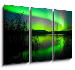 Obraz 3D třídílný - 105 x 70 cm F_BB27905424 - Northern lights mirrored on lake
