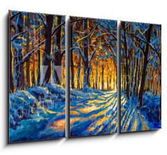 Obraz 3D tdln - 105 x 70 cm F_BB306486660 - Oil painting with acrylic watercolor. Winter forest. Sunny winter forest wood landscape illustration artwork nature.