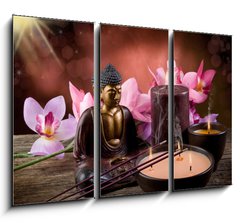 Obraz 3D tdln - 105 x 70 cm F_BB31973286 - buddah witn candle and incense - Buddah se svkou a kadm
