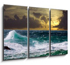 Obraz 3D tdln - 105 x 70 cm F_BB32168935 - wave during storm in sunset time - vlna bhem boue pi zpadu slunce