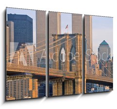 Obraz 3D tdln - 105 x 70 cm F_BB332057516 - View of the World Trade Towers, Brooklyn Bridge with TV helicopter, New York City, NY