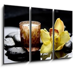 Obraz 3D tdln - 105 x 70 cm F_BB34861680 - aromatherapy candle and zen stones with yellow orchid reflection