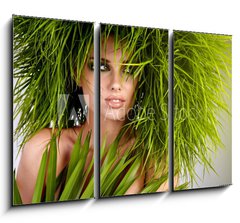 Obraz 3D tdln - 105 x 70 cm F_BB35695841 - Young  woman and abstract green hair - Mlad ena a abstraktn zelen vlasy