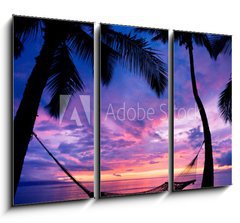 Obraz 3D tdln - 105 x 70 cm F_BB37335757 - Beautiful Vacation Sunset, Hammock Silhouette with Palm Trees