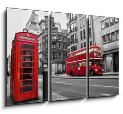 Obraz 3D tdln - 105 x 70 cm F_BB38435488 - Cabine tlphonique et bus rouges   Londres (UK)