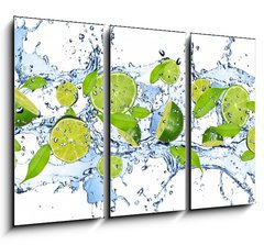 Obraz 3D tdln - 105 x 70 cm F_BB38602855 - Fresh limes in water splash,isolated on white background - erstv limes ve vod stkajc, izolovanch na blm pozad