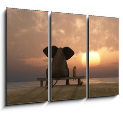 Obraz 3D tdln - 105 x 70 cm F_BB39128366 - elephant and dog sit on a summer beach