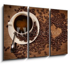 Obraz   Heart shape from coffee beans on wood, 105 x 70 cm