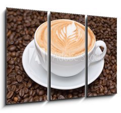 Obraz   Coffee cup with coffee beans background, 105 x 70 cm