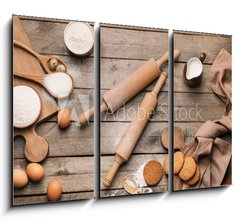 Obraz 3D tdln - 105 x 70 cm F_BB405324068 - Ingredients for cookies and rolling pins on wooden background