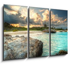 Obraz 3D tdln - 105 x 70 cm F_BB41177940 - Caribbean beach in Mexico at sunset