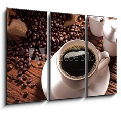 Obraz 3D tdln - 105 x 70 cm F_BB41409158 - Coffee cup with burlap sack of roasted beans