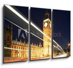 Obraz 3D tdln - 105 x 70 cm F_BB4170127 - Big Ben in London at night against blue sky. London traffic - Big Ben v noci v Londn proti modr obloze. Londnsk provoz