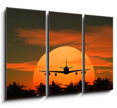 Obraz 3D tdln - 105 x 70 cm F_BB41883817 - airplane flying at sunset over the tropical land with palm trees