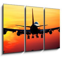 Obraz 3D tdln - 105 x 70 cm F_BB41906530 - Plane landing by sunrise - Pistn letadla po vchodu slunce