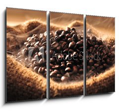 Obraz 3D tdln - 105 x 70 cm F_BB42302963 - Coffee beans with smoke in burlap sack