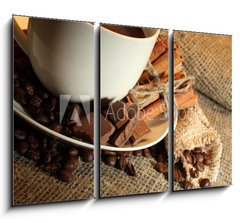 Obraz   cup of coffee and beans, cinnamon sticks and chocolate, 105 x 70 cm