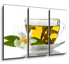 Obraz 3D tdln - 105 x 70 cm F_BB42891884 - cup of green tea with jasmine flowers isolated on white - lek zelenho aje s jasmnovmi kvty na bl