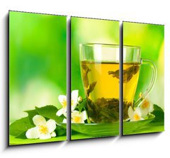 Obraz   cup of green tea with jasmine flowers, 105 x 70 cm