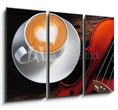 Obraz 3D tdln - 105 x 70 cm F_BB42963214 - Latte art and violin on wooden table