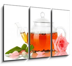 Obraz 3D tdln - 105 x 70 cm F_BB43208895 - teapot of tea with rose isolated on white