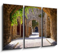 Obraz 3D tdln - 105 x 70 cm F_BB43877162 - Medieval arched street in the old town of Rhodes, Greece