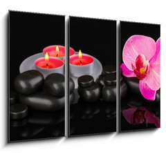 Obraz 3D tdln - 105 x 70 cm F_BB44325294 - Spa stones with orchid flower and candles isolated on black