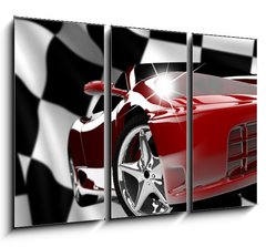 Obraz 3D tdln - 105 x 70 cm F_BB44436223 - Red car on a checkered flag