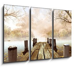 Obraz   Jesienna sceneria z drewnianym molo na jeziorze, 105 x 70 cm