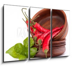 Obraz 3D tdln - 105 x 70 cm F_BB44639142 - Hot red chili or chilli pepper in wooden bowls stack - Hork erven chilli nebo papriku papriky v devn msy zsobnku