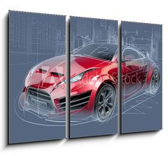 Obraz 3D tdln - 105 x 70 cm F_BB44670680 - Sports car sketch. Original car design.