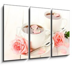 Obraz 3D tdln - 105 x 70 cm F_BB45200948 - cups of tea with roses on white wooden table