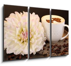Obraz   Latte on wooden table on brown background, 105 x 70 cm